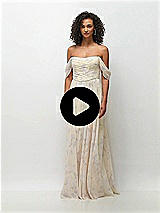Video 1 Thumbnail - Butter Yellow Floral Off-the-Shoulder Basque Corset Floral Chiffon Maxi Dress