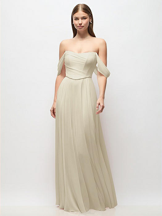 Off-the-Shoulder Basque Corset Chiffon Maxi Dress