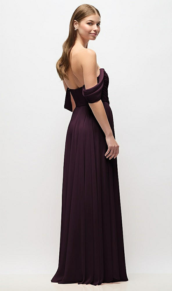Back View - Deep Plum Off-the-Shoulder Basque Corset Chiffon Maxi Dress