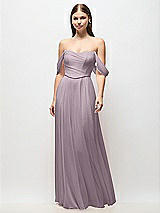 Front View Thumbnail - Lilac Dusk Off-the-Shoulder Basque Corset Chiffon Maxi Dress