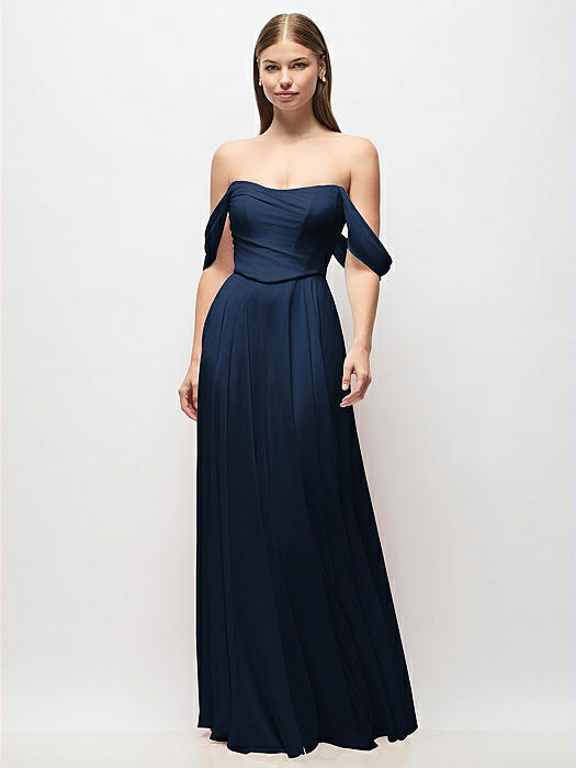 Off-the-Shoulder Basque Corset Chiffon Maxi Dress