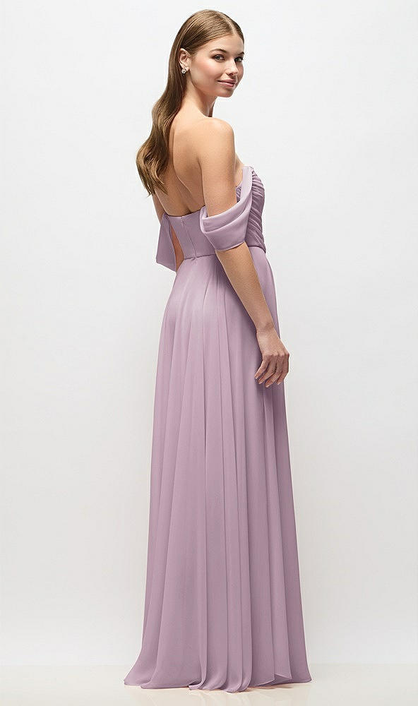 Back View - Suede Rose Off-the-Shoulder Basque Corset Chiffon Maxi Dress