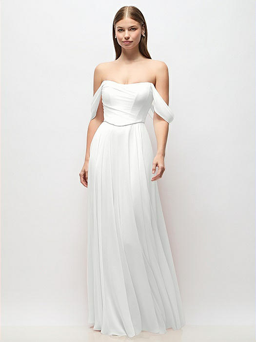 Off-the-Shoulder Basque Corset Chiffon Maxi Dress