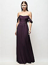 Front View Thumbnail - Aubergine Off-the-Shoulder Basque Corset Chiffon Maxi Dress