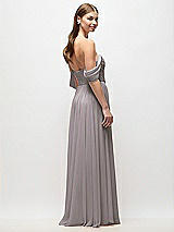 Rear View Thumbnail - Cashmere Gray Off-the-Shoulder Basque Corset Chiffon Maxi Dress