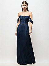 Front View Thumbnail - Midnight Navy Off-the-Shoulder Basque Corset Chiffon Maxi Dress