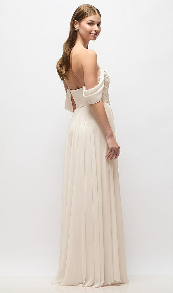 Back View - Oat Off-the-Shoulder Basque Corset Chiffon Maxi Dress