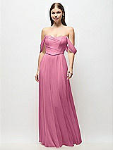 Front View Thumbnail - Orchid Pink Off-the-Shoulder Basque Corset Chiffon Maxi Dress