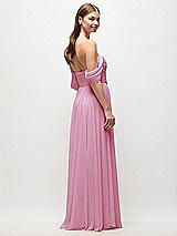 Rear View Thumbnail - Powder Pink Off-the-Shoulder Basque Corset Chiffon Maxi Dress