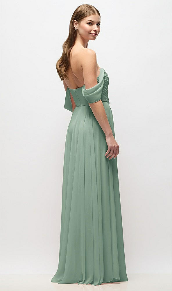 Back View - Seagrass Off-the-Shoulder Basque Corset Chiffon Maxi Dress