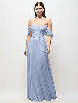 Front View Thumbnail - Sky Blue Off-the-Shoulder Basque Corset Chiffon Maxi Dress