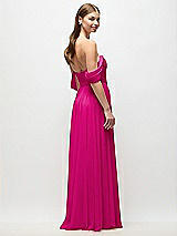 Rear View Thumbnail - Think Pink Off-the-Shoulder Basque Corset Chiffon Maxi Dress