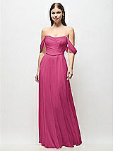 Front View Thumbnail - Tea Rose Off-the-Shoulder Basque Corset Chiffon Maxi Dress
