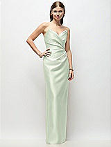 Front View Thumbnail - Mint Green Strapless Asymmetrical Draped Satin Column Maxi Dress