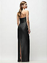 Rear View Thumbnail - Black Strapless Asymmetrical Draped Satin Column Maxi Dress