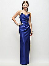 Front View Thumbnail - Cobalt Blue Strapless Asymmetrical Draped Satin Column Maxi Dress