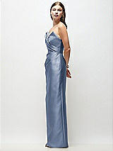 Side View Thumbnail - Larkspur Blue Strapless Asymmetrical Draped Satin Column Maxi Dress