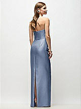 Rear View Thumbnail - Larkspur Blue Strapless Asymmetrical Draped Satin Column Maxi Dress