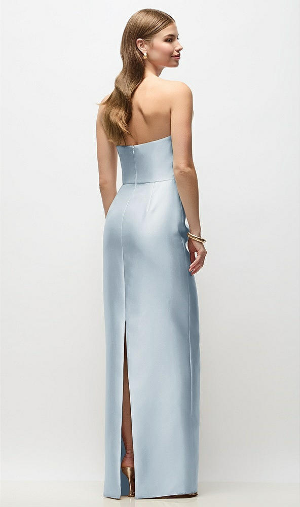 Back View - Mist Strapless Asymmetrical Draped Satin Column Maxi Dress