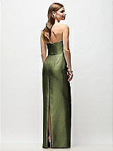 Rear View Thumbnail - Olive Green Strapless Asymmetrical Draped Satin Column Maxi Dress
