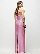 Rear View Thumbnail - Powder Pink Strapless Asymmetrical Draped Satin Column Maxi Dress