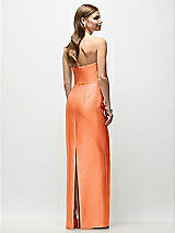 Rear View Thumbnail - Portofino Orange Strapless Asymmetrical Draped Satin Column Maxi Dress