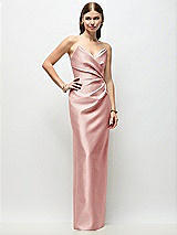 Front View Thumbnail - Rose Strapless Asymmetrical Draped Satin Column Maxi Dress