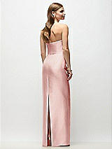 Rear View Thumbnail - Rose Strapless Asymmetrical Draped Satin Column Maxi Dress