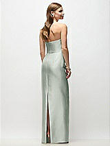 Rear View Thumbnail - Willow Green Strapless Asymmetrical Draped Satin Column Maxi Dress