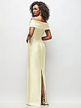 Rear View Thumbnail - Butter Yellow Draped Wrap Off-the-Shoulder Satin Column Floral Maxi Dress