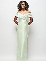 Front View Thumbnail - Mint Green Draped Wrap Off-the-Shoulder Satin Column Floral Maxi Dress