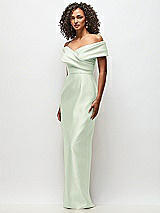 Side View Thumbnail - Mint Green Draped Wrap Off-the-Shoulder Satin Column Floral Maxi Dress