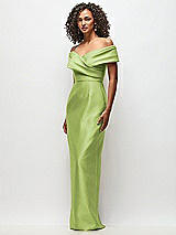 Side View Thumbnail - Mojito Draped Wrap Off-the-Shoulder Satin Column Floral Maxi Dress
