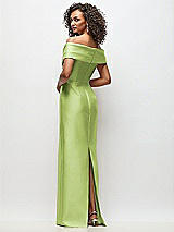 Rear View Thumbnail - Mojito Draped Wrap Off-the-Shoulder Satin Column Floral Maxi Dress