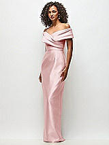 Side View Thumbnail - Ballet Pink Draped Wrap Off-the-Shoulder Satin Column Floral Maxi Dress