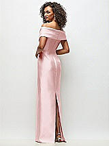 Rear View Thumbnail - Ballet Pink Draped Wrap Off-the-Shoulder Satin Column Floral Maxi Dress
