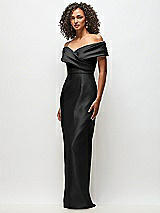 Side View Thumbnail - Black Draped Wrap Off-the-Shoulder Satin Column Floral Maxi Dress