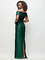 Rear View Thumbnail - Hunter Green Draped Wrap Off-the-Shoulder Satin Column Floral Maxi Dress