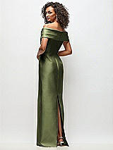 Rear View Thumbnail - Olive Green Draped Wrap Off-the-Shoulder Satin Column Floral Maxi Dress
