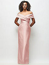 Front View Thumbnail - Rose Draped Wrap Off-the-Shoulder Satin Column Floral Maxi Dress