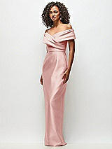 Side View Thumbnail - Rose Draped Wrap Off-the-Shoulder Satin Column Floral Maxi Dress