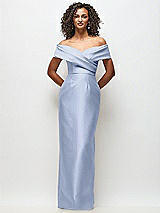 Front View Thumbnail - Sky Blue Draped Wrap Off-the-Shoulder Satin Column Floral Maxi Dress