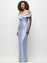 Side View Thumbnail - Sky Blue Draped Wrap Off-the-Shoulder Satin Column Floral Maxi Dress