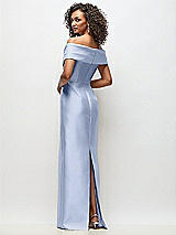 Rear View Thumbnail - Sky Blue Draped Wrap Off-the-Shoulder Satin Column Floral Maxi Dress
