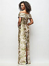 Rear View Thumbnail - Peridot Blush Draped Wrap Off-the-Shoulder Abstract Floral Jacquard Column Maxi Dress