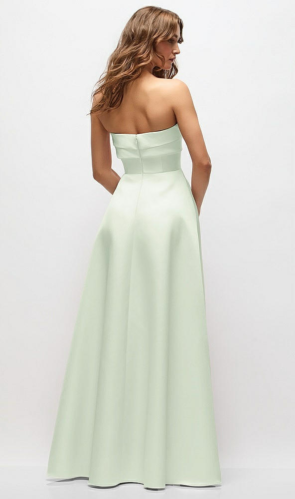Back View - Mint Green Strapless Twist Cuff Neck Satin Maxi Dress with Basque-Waist & Full Skirt