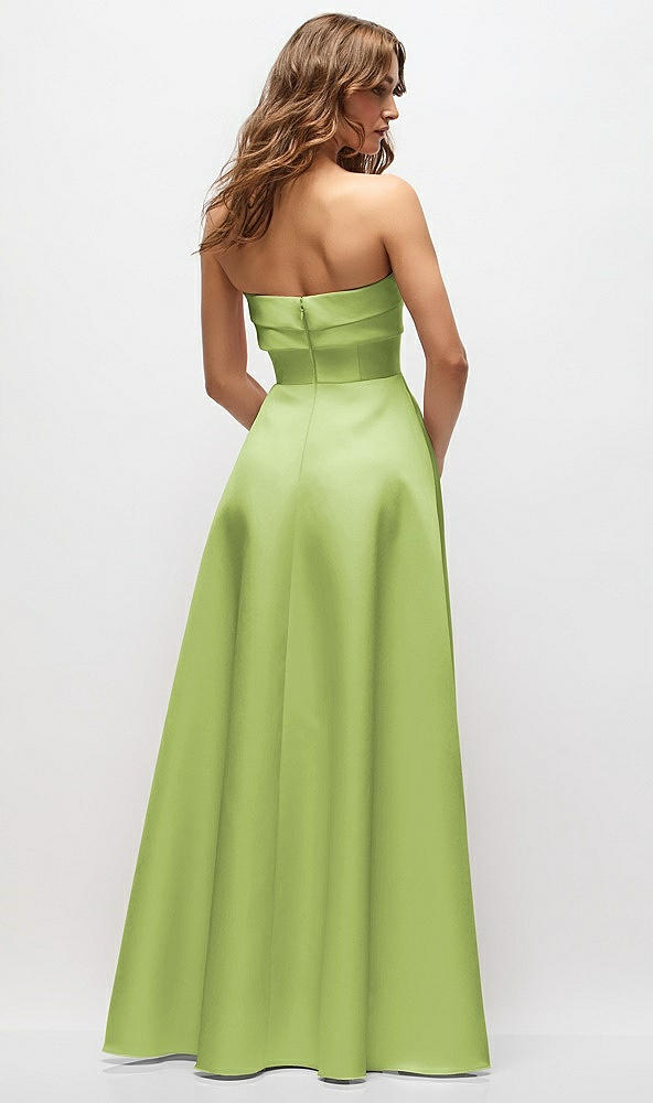 Back View - Mojito Strapless Twist Cuff Neck Satin Maxi Dress with Basque-Waist & Full Skirt