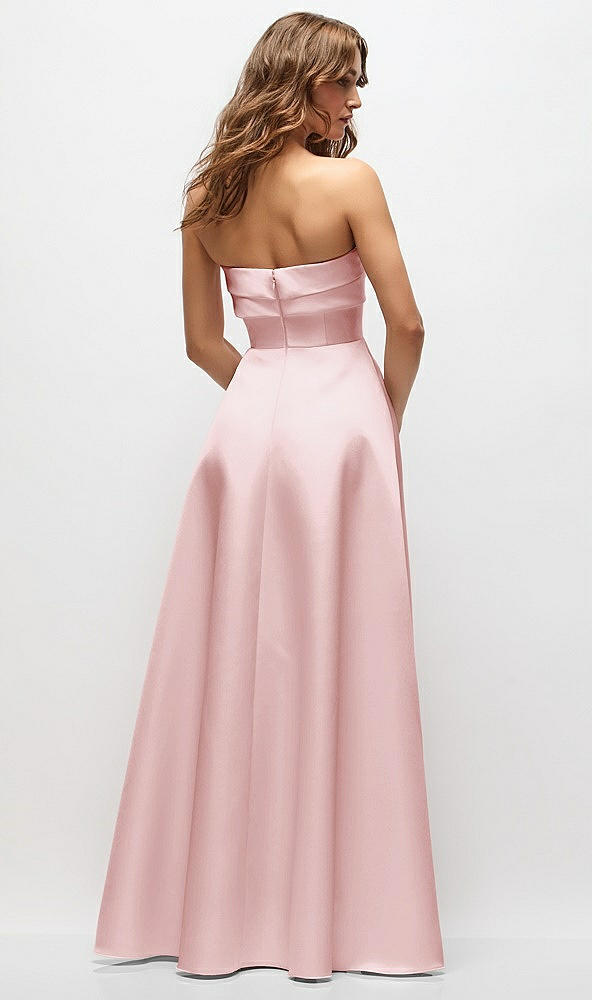 Back View - Ballet Pink Strapless Twist Cuff Neck Satin Maxi Dress with Basque-Waist & Full Skirt