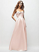 Front View Thumbnail - Blush Strapless Twist Cuff Neck Satin Maxi Dress with Basque-Waist & Full Skirt