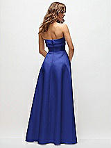 Rear View Thumbnail - Cobalt Blue Strapless Twist Cuff Neck Satin Maxi Dress with Basque-Waist & Full Skirt